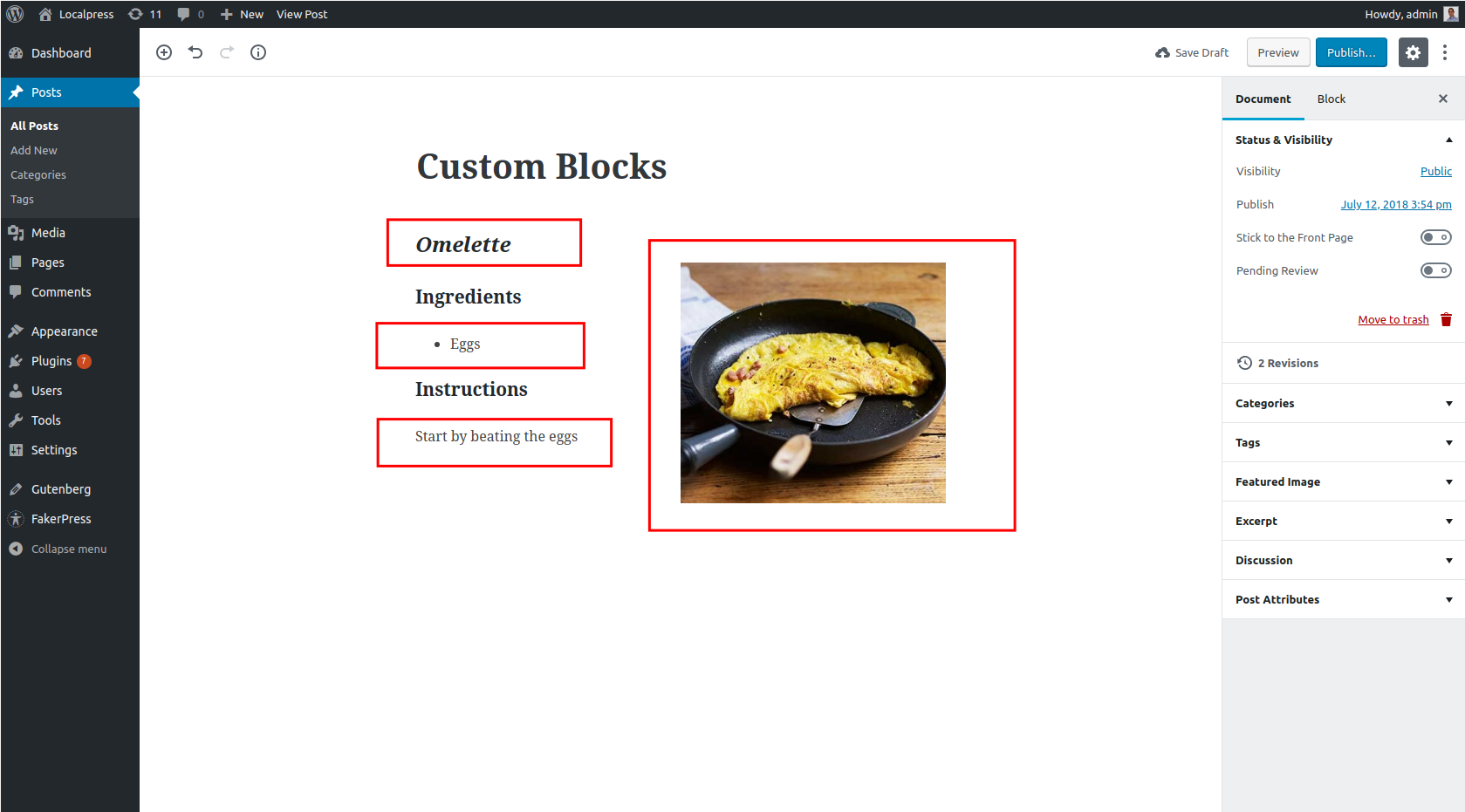 Viewing gutenberg custom blocks