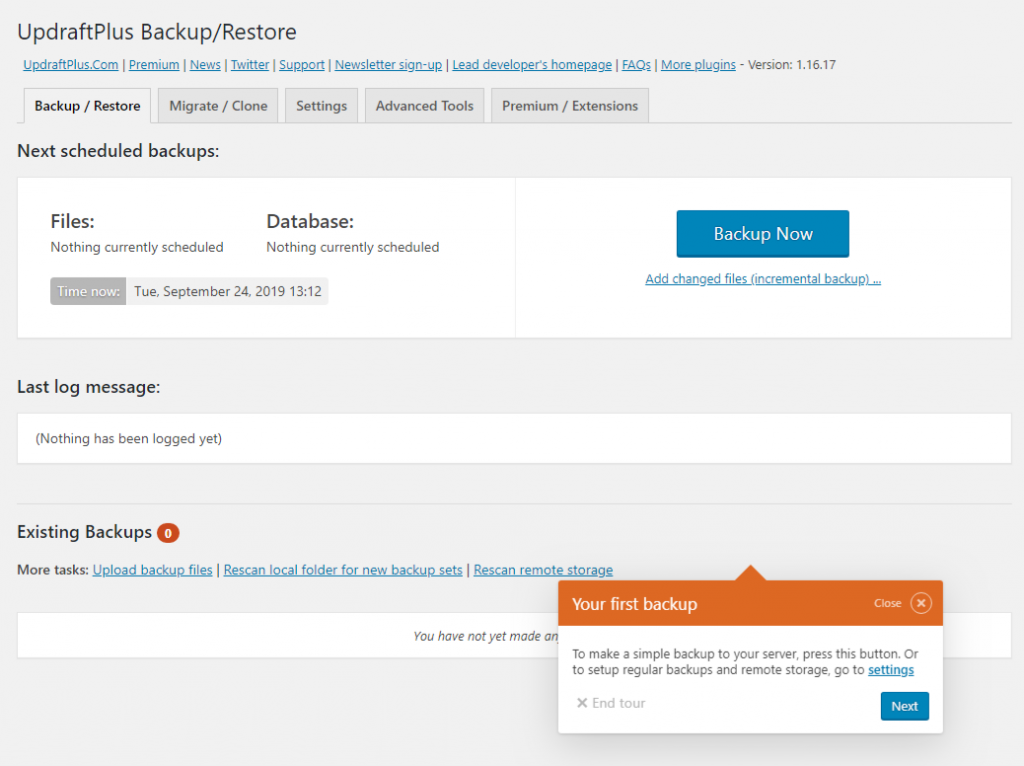 Backup WordPress now