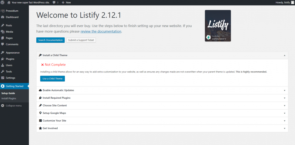 Listify Business WordPress Theme setup