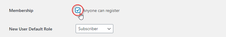 WordPress registration settings