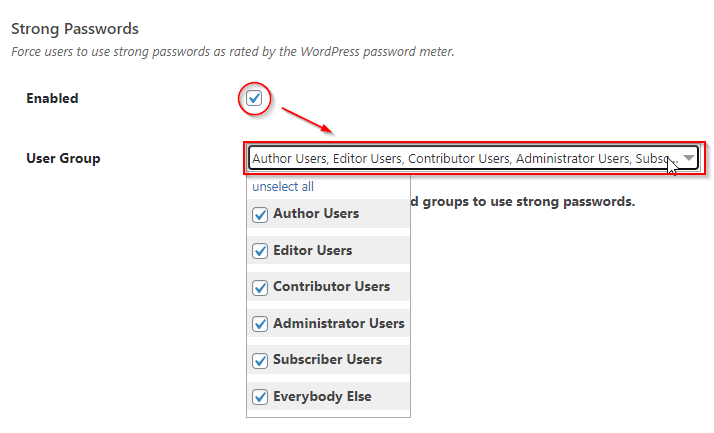 iThemes strong password options
