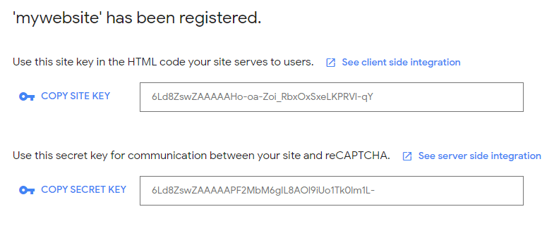 Google reCaptcha site keys