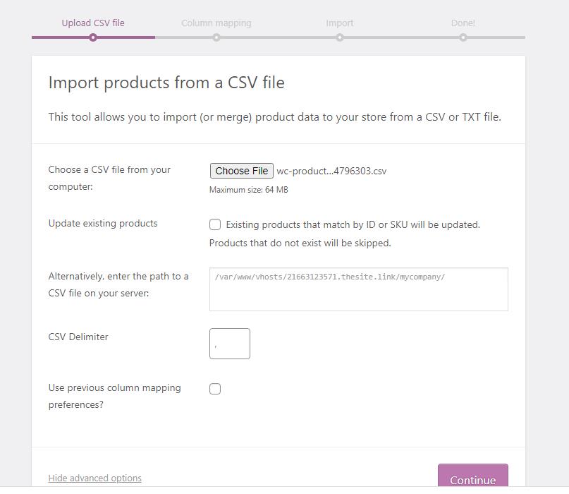 import woocommerce products