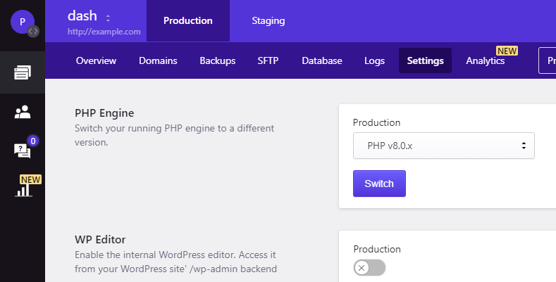 Pressidium Dashboard - Switch to PHP 8