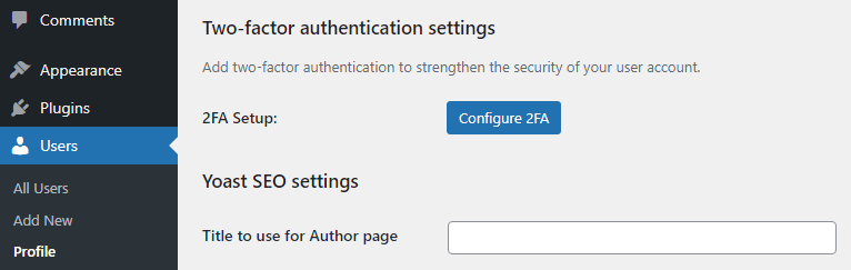 Two Factor Authentication, WordPress plugin: The WP 2FA Plugin admin settings