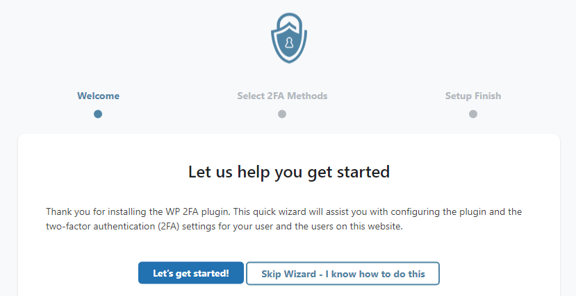 Two Factor Authentication, WordPress plugin: The WP 2FA Plugin wizard