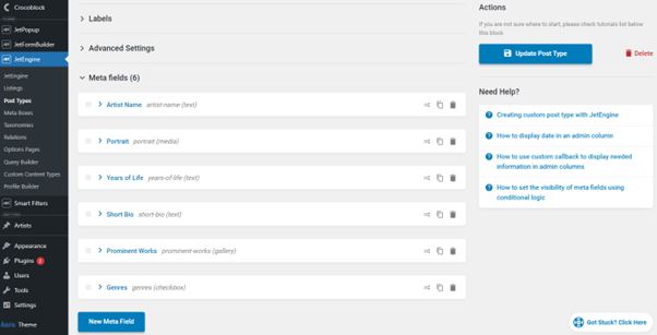 meta fields added to the custom post type