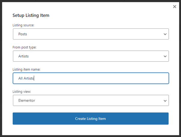 listing item creation