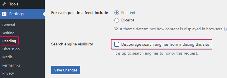 Discourage search engines - Built-in Setting